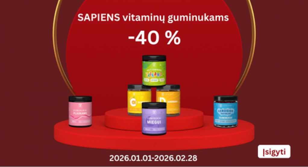 „SAPIENS“ vitaminų guminukams -40% |01.01-02.28
