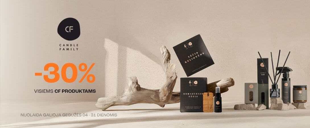 „CANDLE FAMILY“ žvakėms, namų kvapams ir rinkiniams -30%!