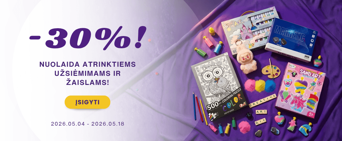 30% nuolaida atrinktiems užsiėmimams ir žaislams