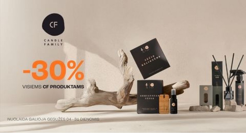 „CANDLE FAMILY“ žvakėms, namų kvapams ir rinkiniams -30%!