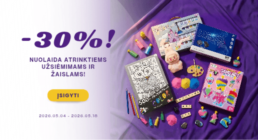 30% nuolaida atrinktiems užsiėmimams ir žaislams