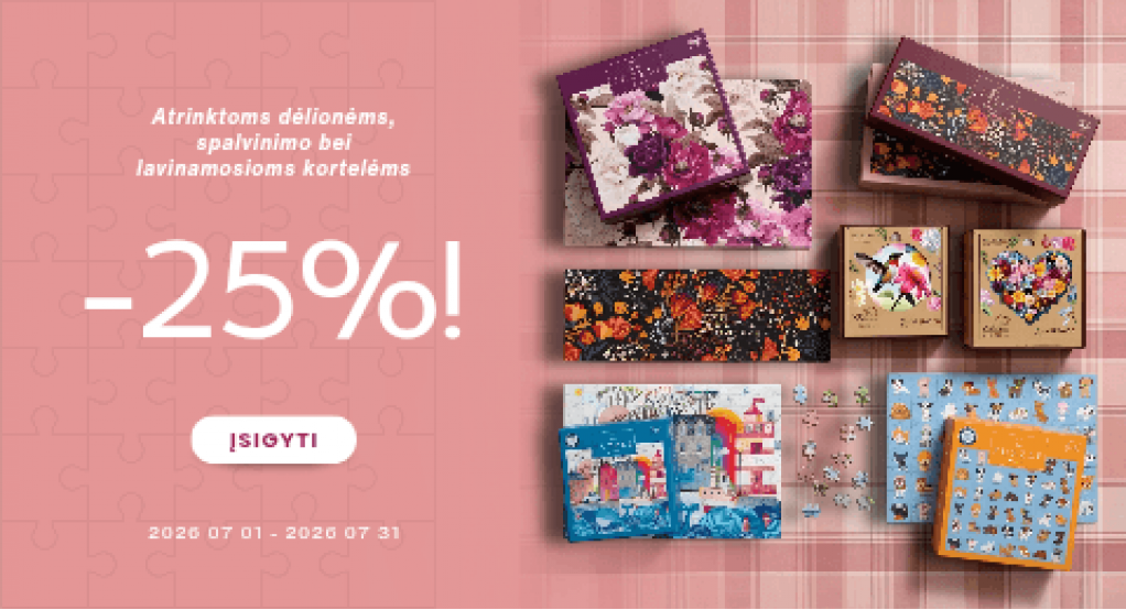 -25% atrinktoms dėlionėms, spalvinimo bei lavinamosioms kortelėms!