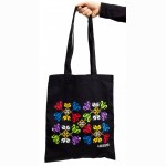 Medžiaginis maišelis juodas su tulpėmis. Dydis 35x40cm, rankenos 68cm, pagamintas iš medvilnės audin