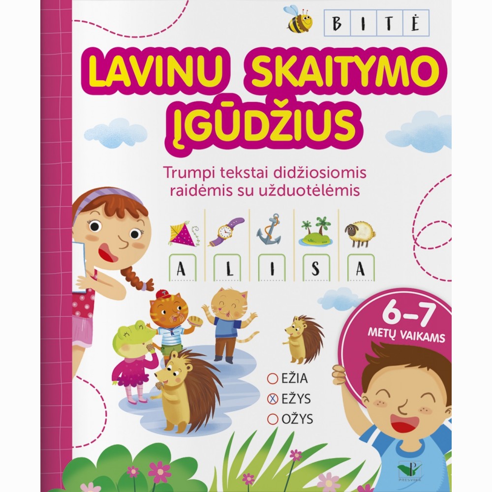 Lavinu skaitymo įgūdžius. 6-7 m. Trumpi tekstai didžiosiomis raidėmis su užduotėlėmis