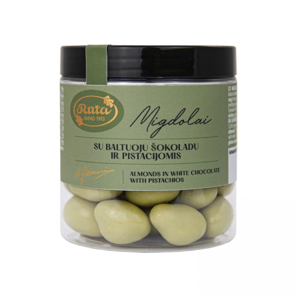Migdolai su baltuoju šokoladu ir pistacijomis, 120 g   