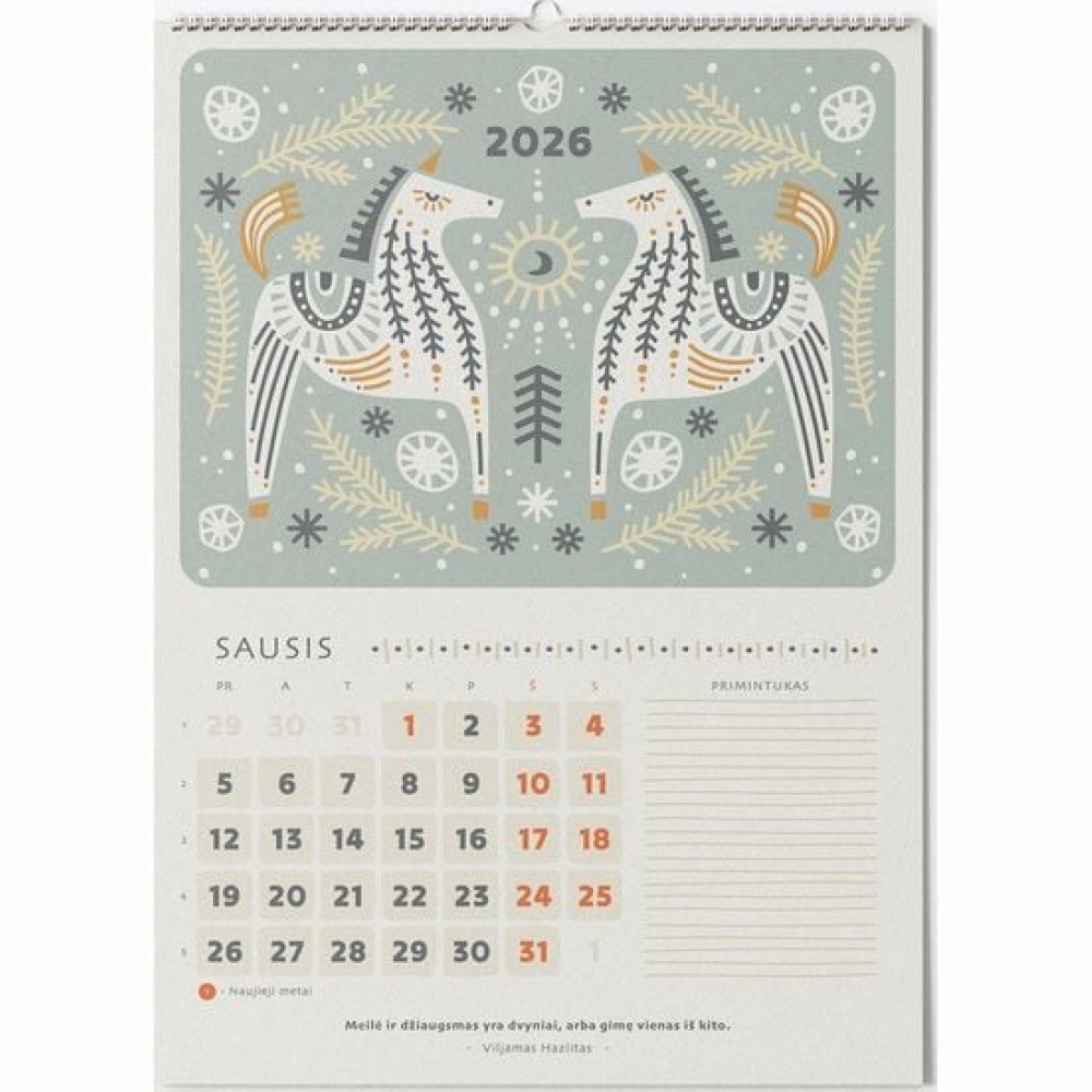 Metų pasakos, sieninis kalendorius, 12 iliustracijų, 7lapai, 260gsm