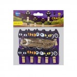 Mediniai segtukai su JUODO KATINO  dekoracija (10 vnt.) su 2 m kanapine virve