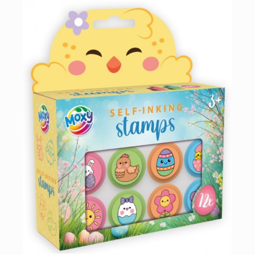 Savaime sudrėkinami antspaudukai MOXY, velykiniai, 12 vnt.