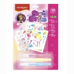 Pučiami flomasteriai Keyroad Blow Art Pen, 3 spalvų, 3 trafaretai, 10 popieriaus lapų, 22 lipdukai