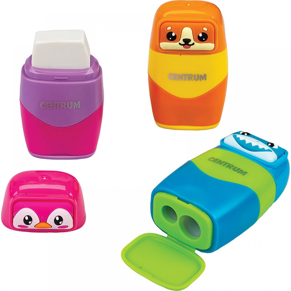 Plastikinis drožtukas ANIMALS, 2 skylių, su talpa