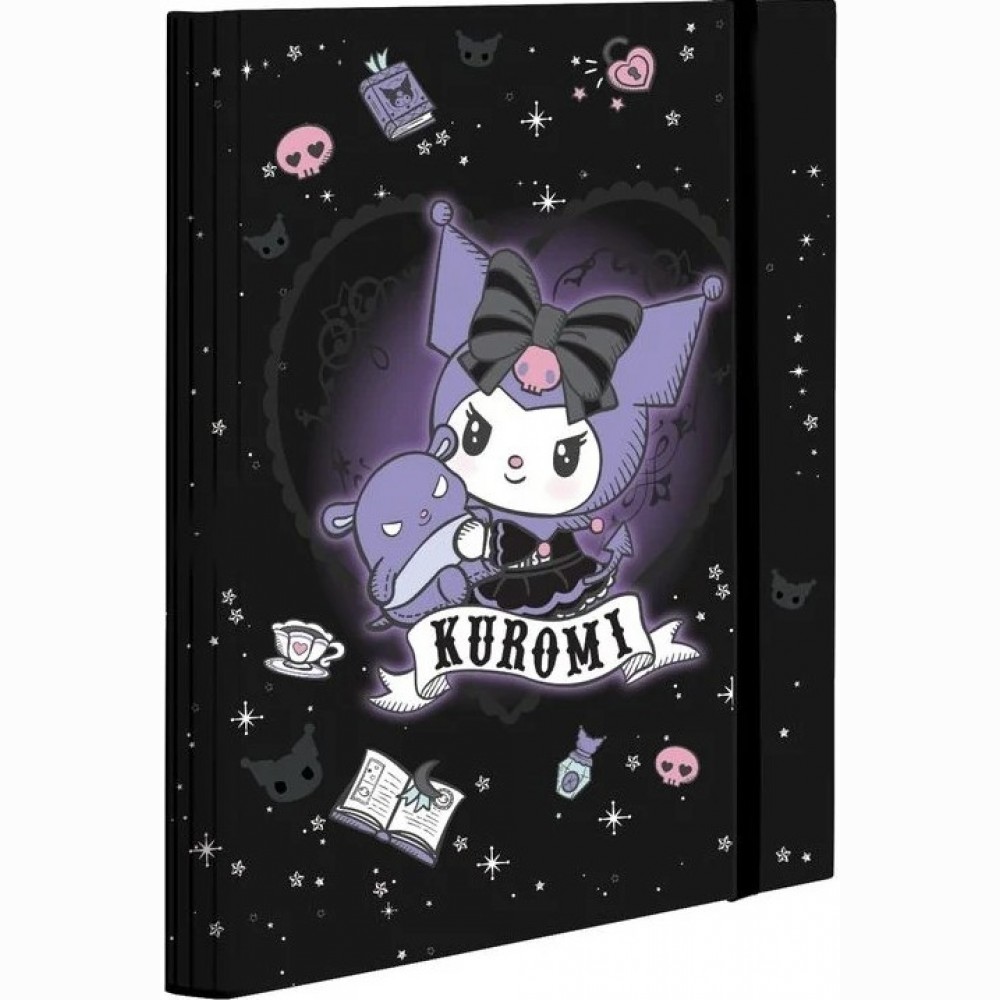 Kartoninis dėklas su guma Kuromi, nugarėlė 3cm, A4