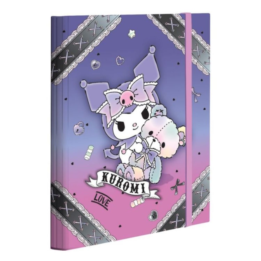 Kartoninis dėklas su guma Kuromi, nugarėlė 3cm, A4