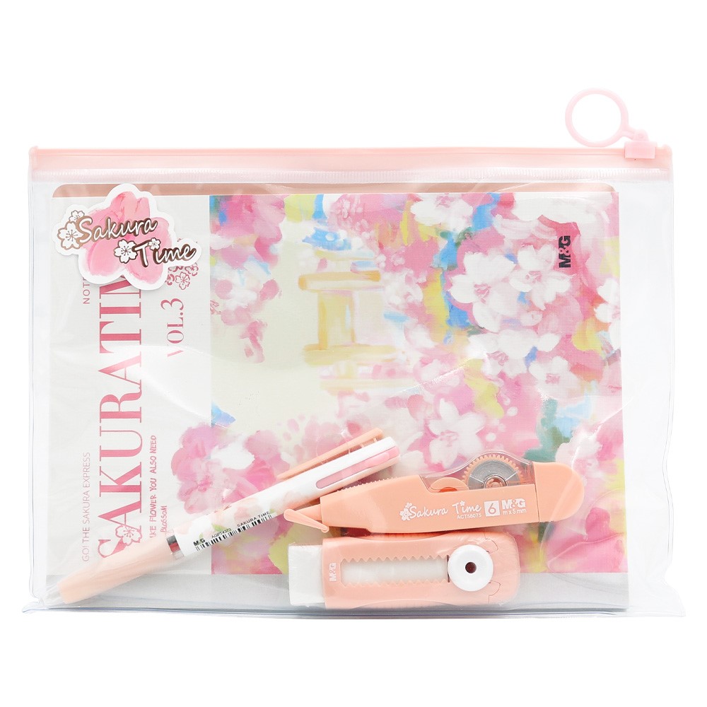 Kanceliarijos rinkinys M&G Sakura Time maišelyje su užtrauktuku