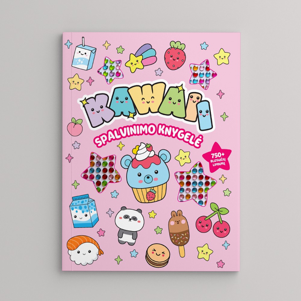 Spalvinimo knygelė su blizgučių lipdukais „Kawaii“