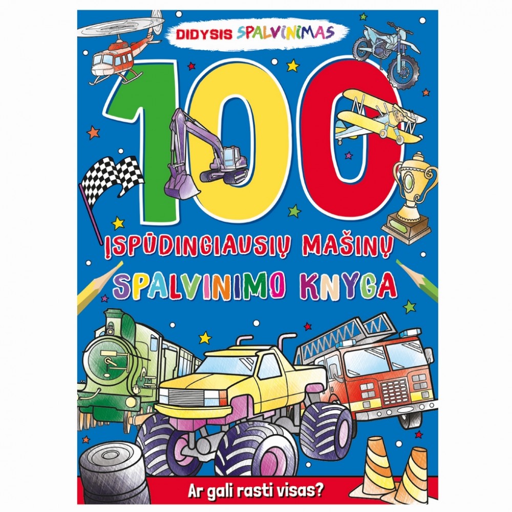 100 Įspūdingiausių mašinų spalvinimo knyga