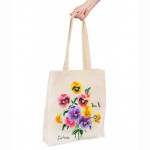 Pirkinių maišelis, Našlaitės 38 x 40 x 10 cm, rankena    68 cm, pagamintas iš storos medvilnės audin