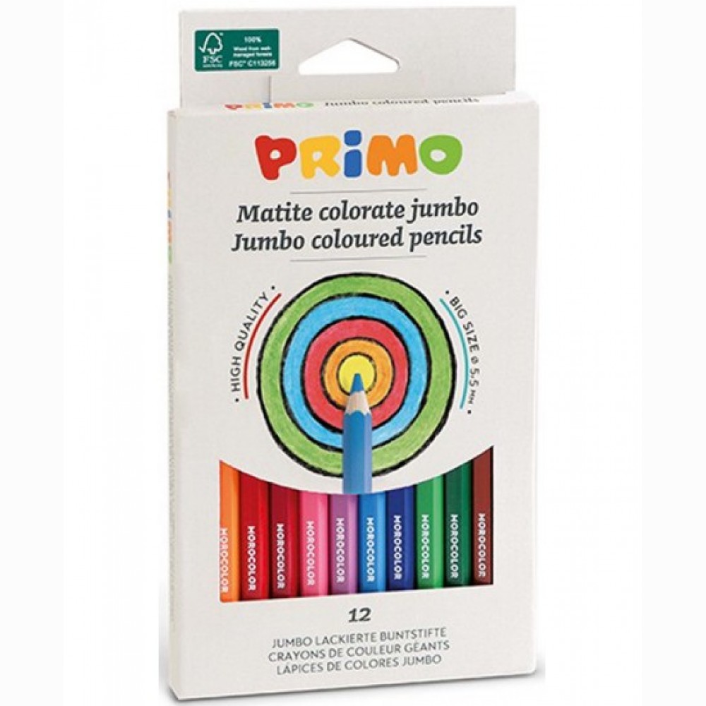 Spalvoti pieštukai PRIMO Jumbo, 12 spalvų Spalvoti pieštukai PRIMO Jumbo, 12 spalvų