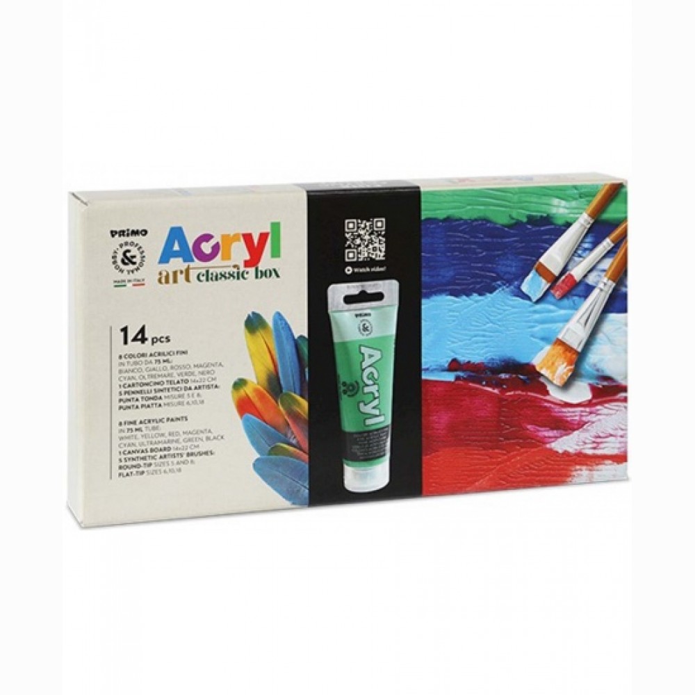 Tapybos rinkinys su akriliniais dažais PRIMO, 8 spalvų x 75 ml