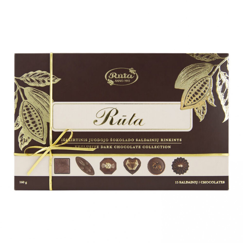 Juodojo šokolado saldainių rinkinys „Rūta“, 160 g