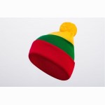 Dviguba tautinių spalvų dryžuota kepurė su bumbulu