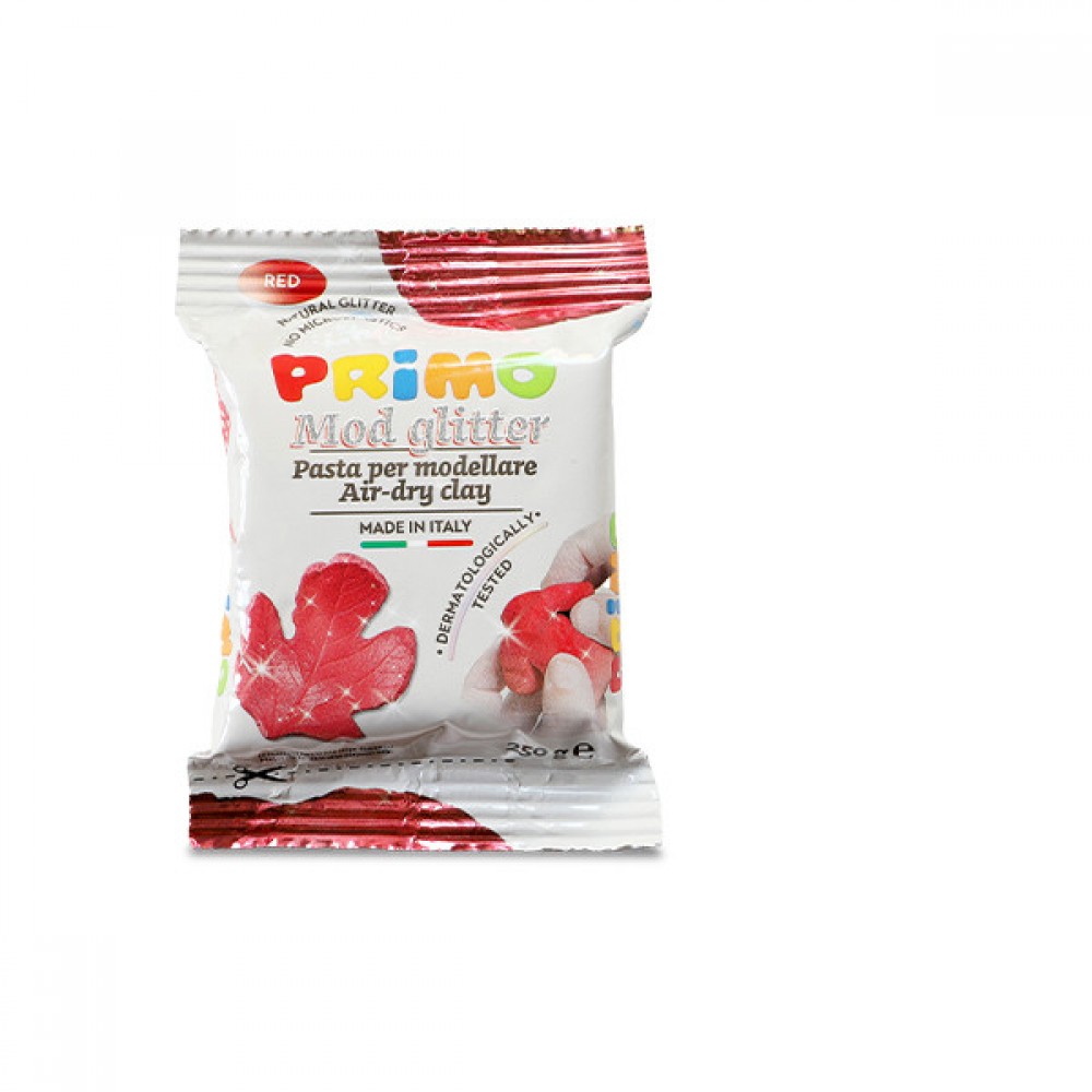 Molis su blizgučiais PRIMO, džiūstantis ore, raudonos spalvos, 250 g Molis su blizgučiais PRIMO, džiūstantis ore, raudonos spalvos, 250 g