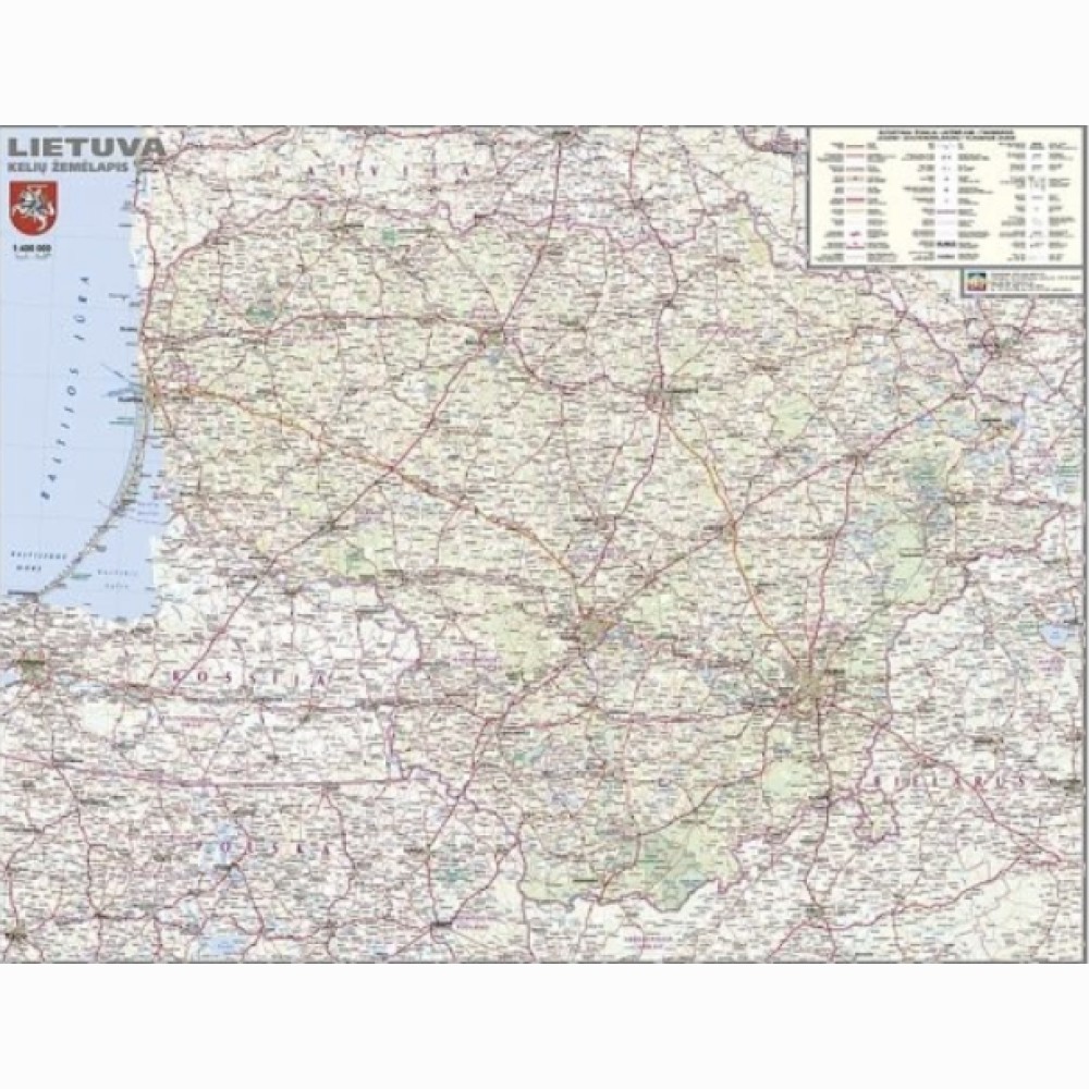 Lietuvos autokelių sieninis žemėlapis 1:500000 