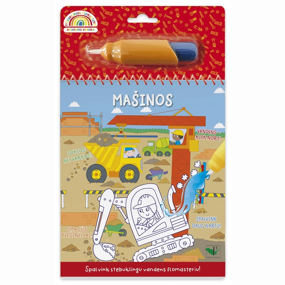 Mašinos. Su vandens flomasteriu, 4-6 metų vaikams