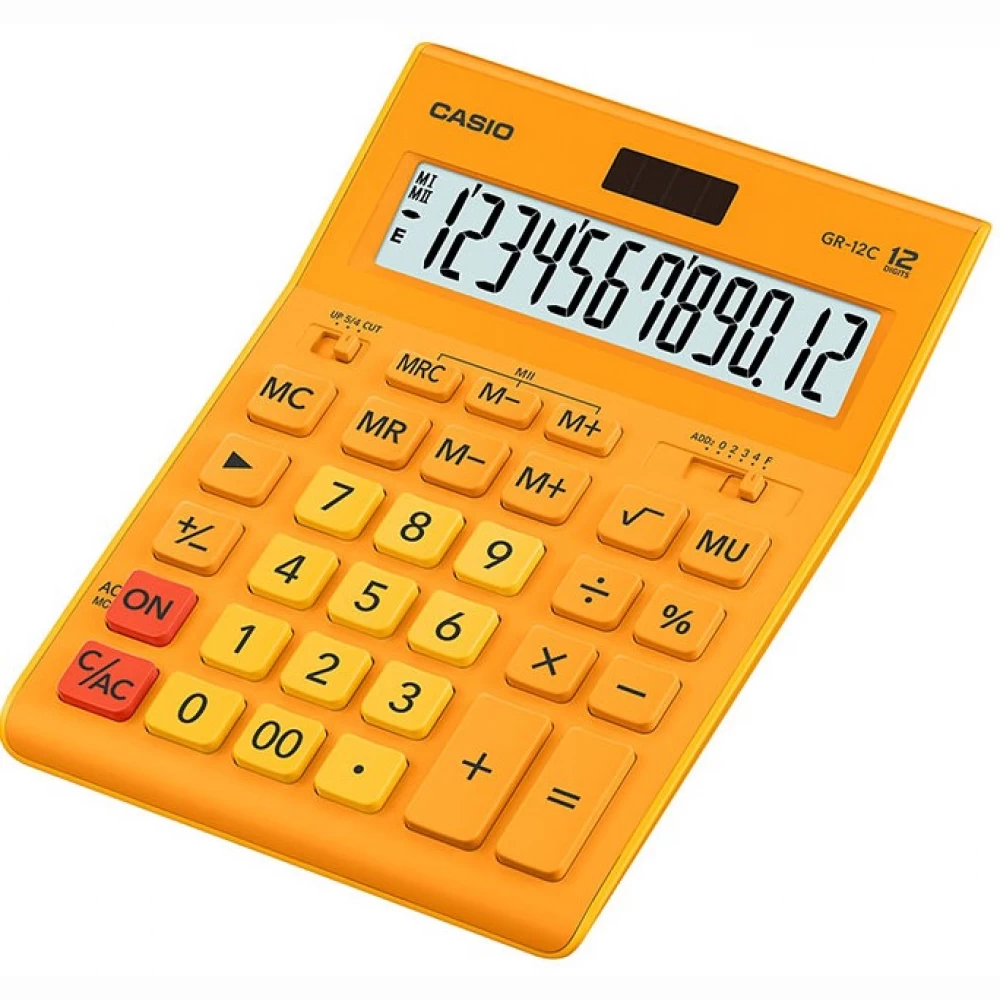 Stalinis skaičiuotuvas CASIO GR-12C, 155 x 209 x 35 mm, oranžinė sp. Stalinis skaičiuotuvas CASIO GR-12C, 155 x 209 x 35 mm, oranžinė sp.