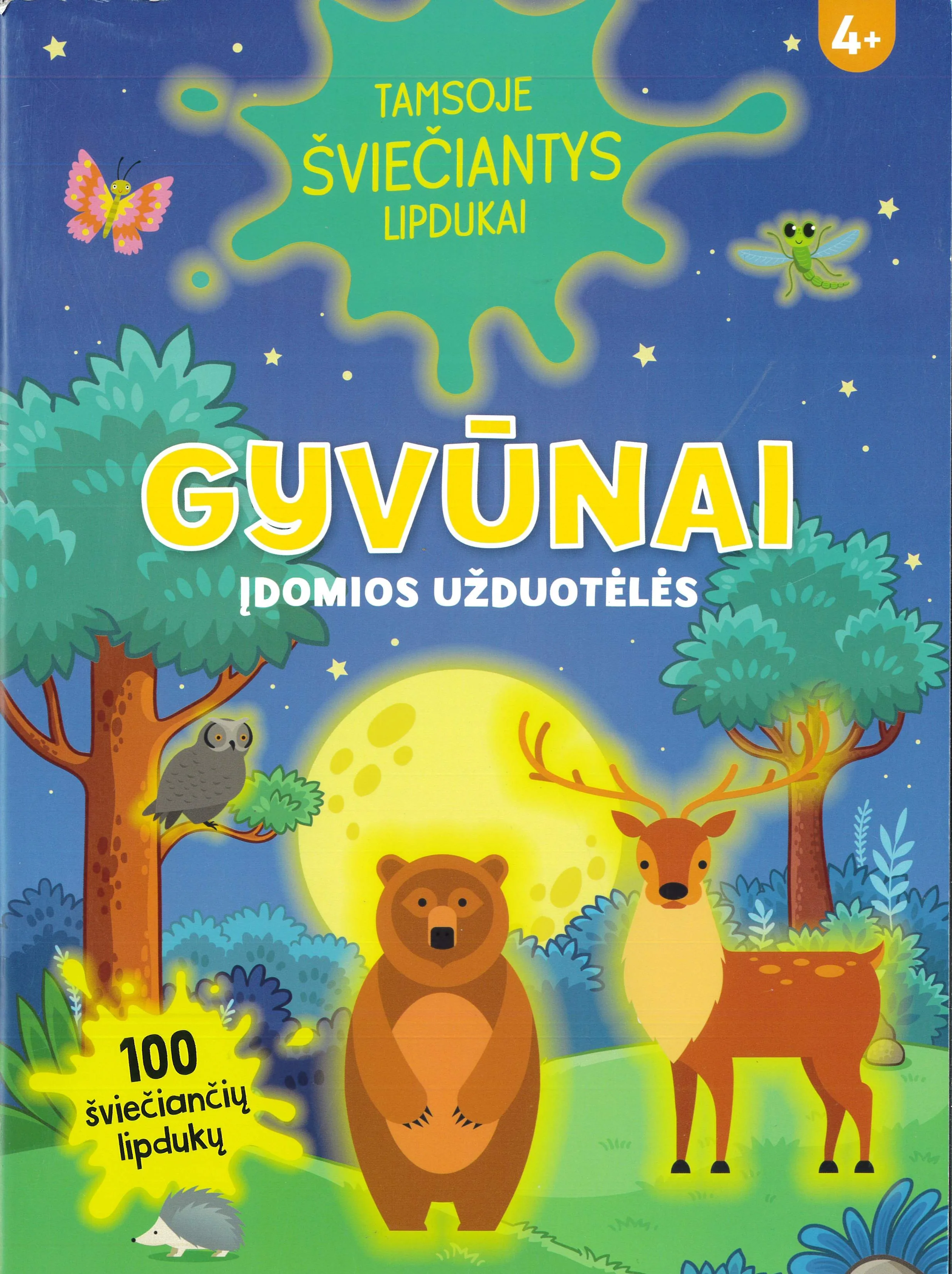 Gyvūnai. Įdomios užduotėlės. Tamsoje šviečiantys lipdukai